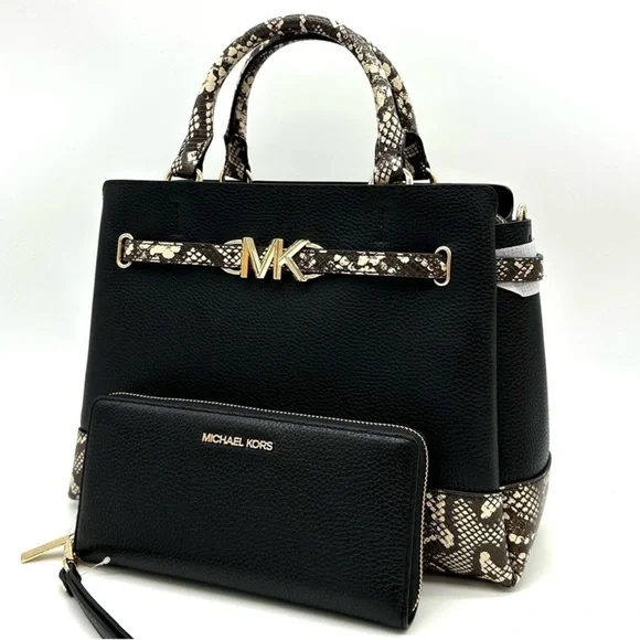 Michael Kors Large Reed Satchel Crossbody Bag & Large Continental Wallet Black